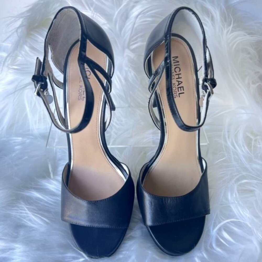 Michael Kors Black Leather Strappy Heels 3.5" Stilettos Womens 9M